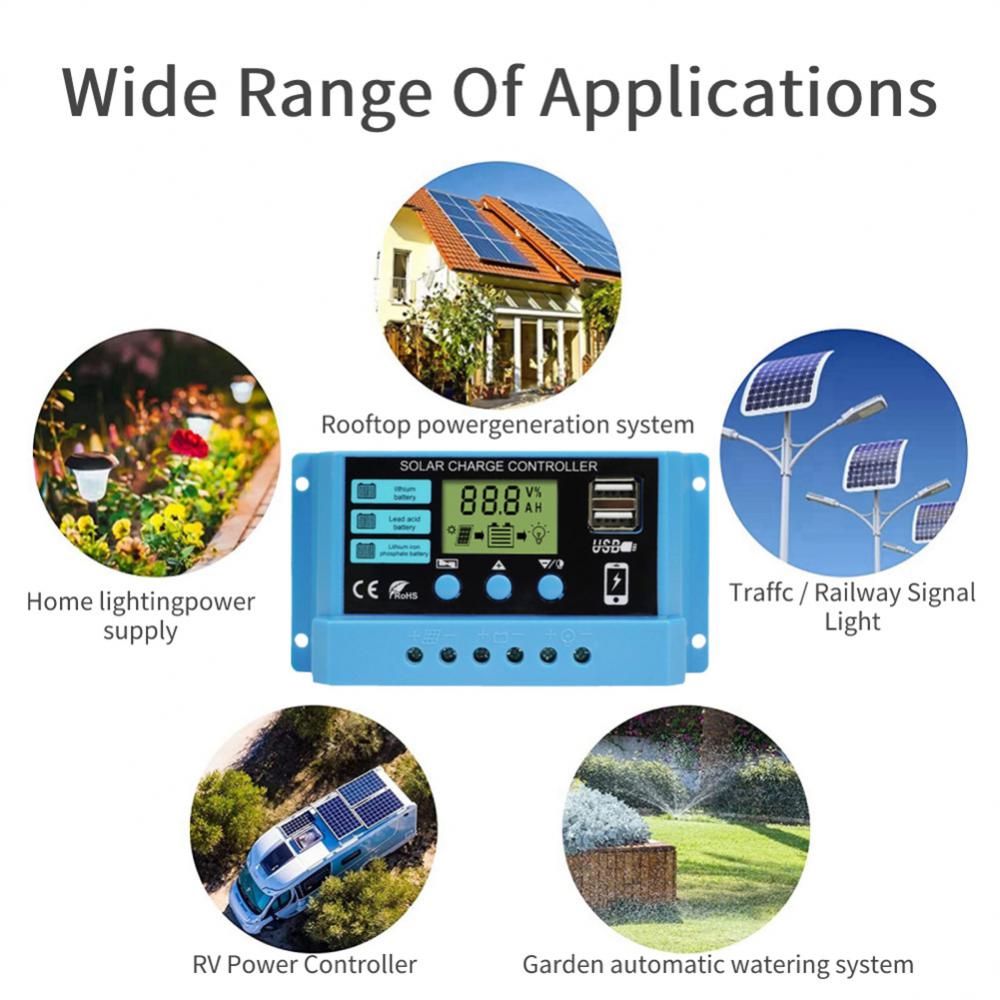 Regolatore di carica solare PWM12V 14V 10A/20A/30A Regolatore solare Pannello solare Regolatore batteria Display LCD Doppia uscita USB 5V
