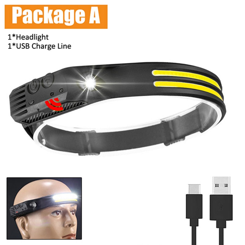 CYCLEZONE Sensore LED Lampada frontale Ricaricabile tramite USB 10 modalità di illuminazione Torcia frontale Super luminoso Pesca Campeggio Induzione Lampada frontale COB