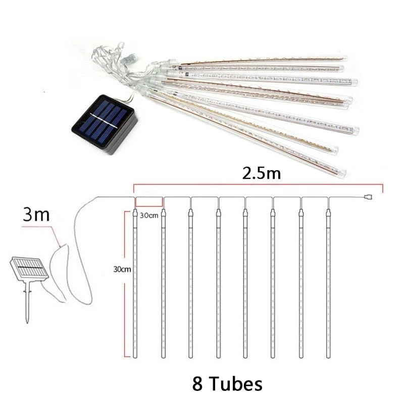 30/50cm Solar Meteor Shower Rain 10 Tubes LED String Lights Waterproof Christmas Solar Street Light Outdoor Garden Tree Decor