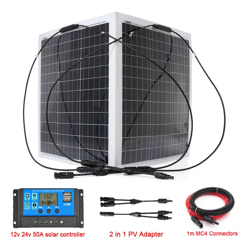 300W 600W Solar Panel, 12v 24v 50A solar controller 2 in PV Adapter