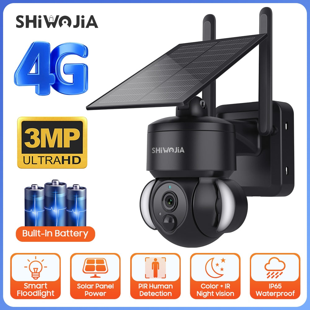 Cámara solar SHIWOJIA 516C - 4G / Wifi Batería de 7500mAh con energía solar con paneles solares de 5W 3MP Color Visión nocturna CCTV inalámbrico para jardín