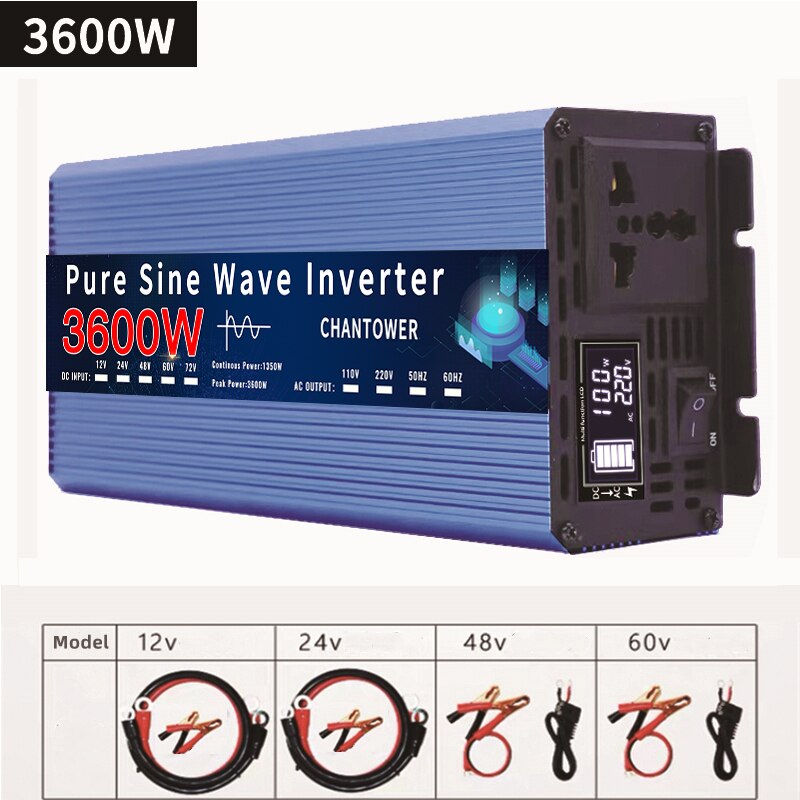 Pure Sine Wave Inverter 12V 220V DC 12/24V To AC 220V 2000W 3000W 3600W Universal Power Voltage Converter Car Solar Inverter