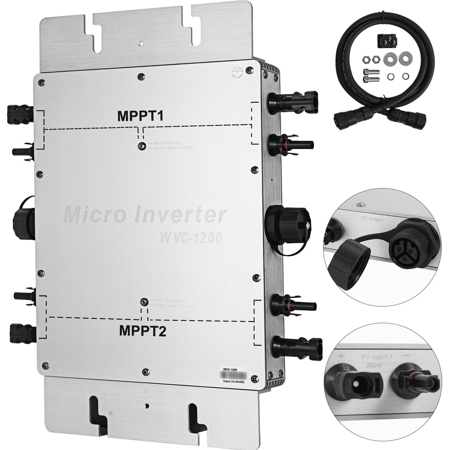 VEVOR 600W 1200W Solar Grid Tie Micro Inverter MPPT DC 22-50V to AC 220V/110V Waterproof IP65 Converter for Household Appliances