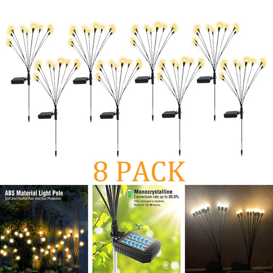 8Pack Solar Firefly Light, 8 PACK ABS Material Light Pole Monocrystalline Solt And Flexible Rain