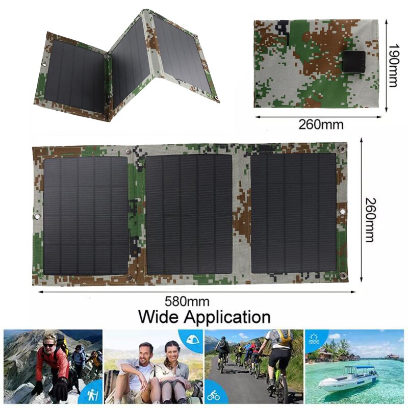 Foldable 5V 100W Dual USB Solar Panel Outdoor Waterproof Solar Panel Charger Mobile Power Battery Charger With 4 in 1 Cable