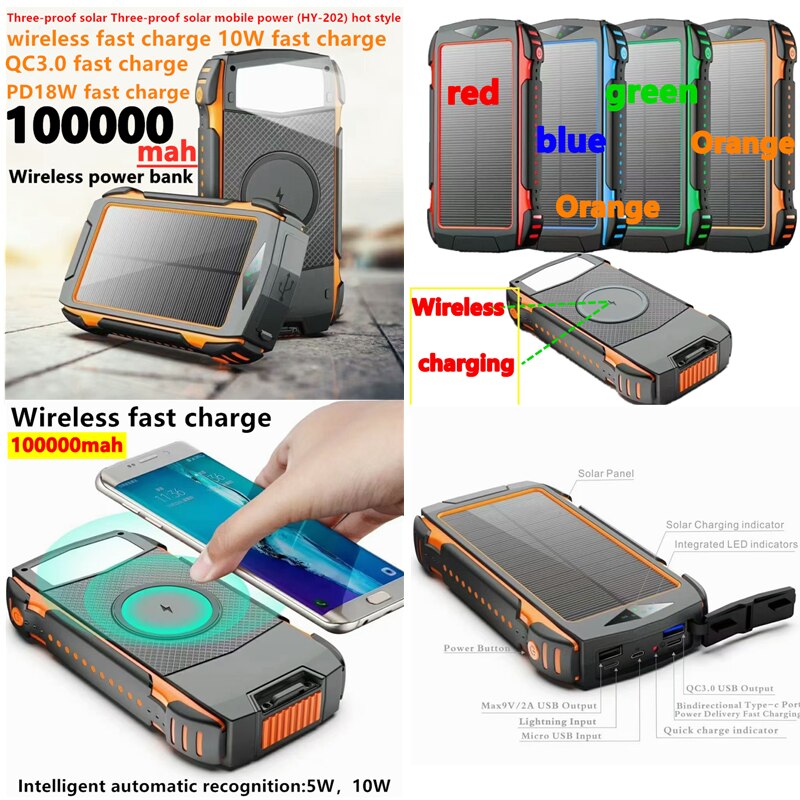 New upgraded version of solar wireless power bank 104000mah100000mahfast charging mobile power supply forHuawei Oppo Xiaomi ViVo