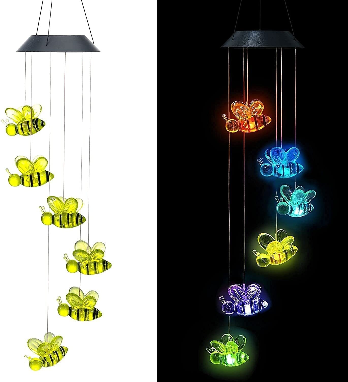 New Solar Power Wind Bells Chime Crystal Ball Hummingbird Butterfly Dragonfly Waterproof Outdoor Light for Patio Yard Garde