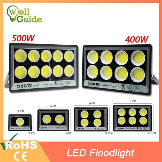 LED FloodLight 220V 500W 400W 100W 50W High Bright IP66 Waterproof Outdoor Garden Projector Lighting Spotlight Wall Flood Lights