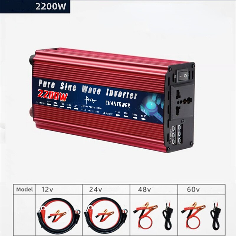 Pure Sine Wave Inverter 12V 220V 2000W 3000W 4000W DC 12V To AC 220V Power Supply Voltage Charger Converter Car Solar Inverter