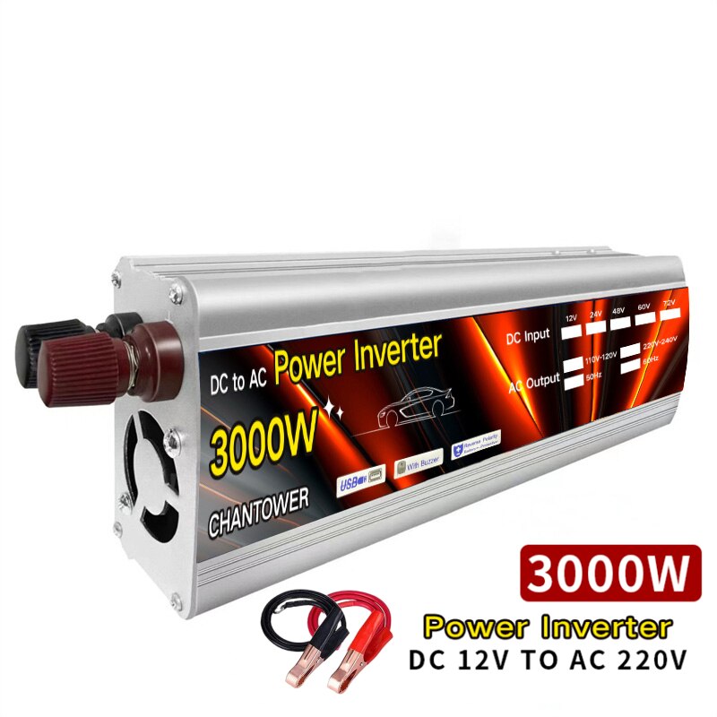 Inversor Solar 12v 220v inversor de corriente 1000W 2000W 3000W 4000W transformador de voltaje portátil convertidor Usb inversor de coche Universal