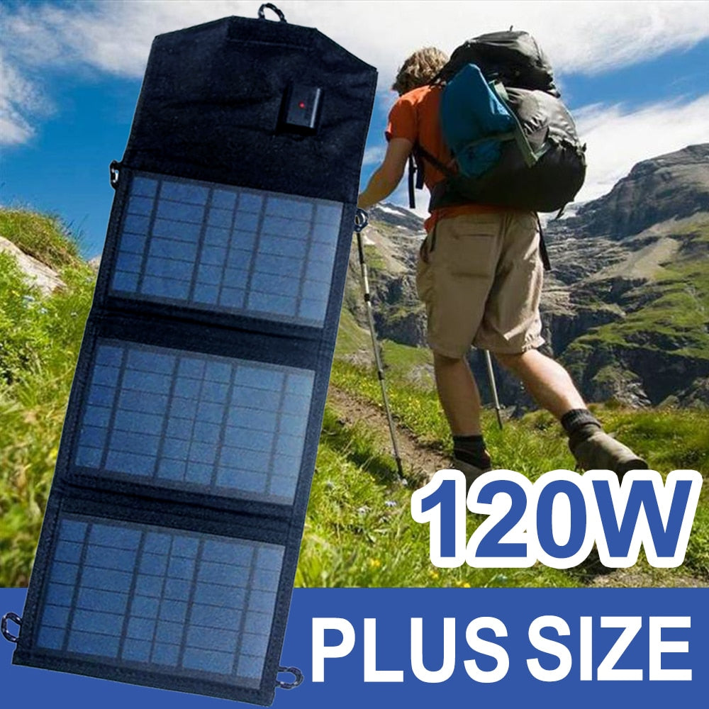 NEW 120W Plus Size Solar Panel Charger Foldable Solar Plate 5V USB Safe Charge Cell Solar Phone Charger for Home Outdoor Camp