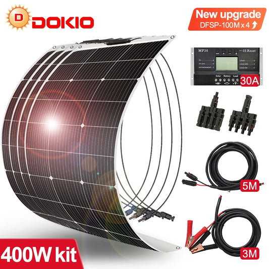 DOKIO 18V 100W Flexible Solar Panels Waterproof Portable Solar Panels Charger 12V Solar Cell Sets For Home/Car/Camping/Boat