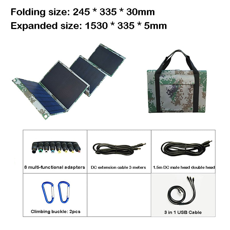 100W Solar Panel, Expandable size: 245 335 * 30mm Expanded
