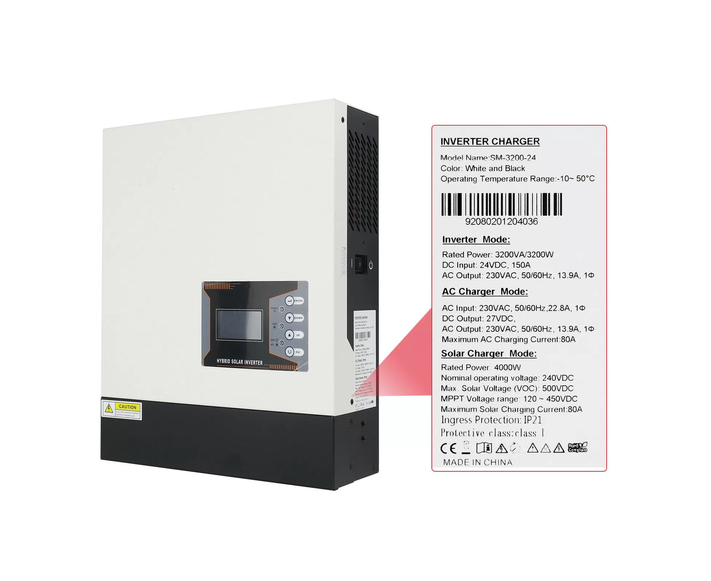 SM-3.2KW-24V - PowMr 3200W DC24V Charger Solar Inverter Pure Sine Wave Inverter With 80A Charger