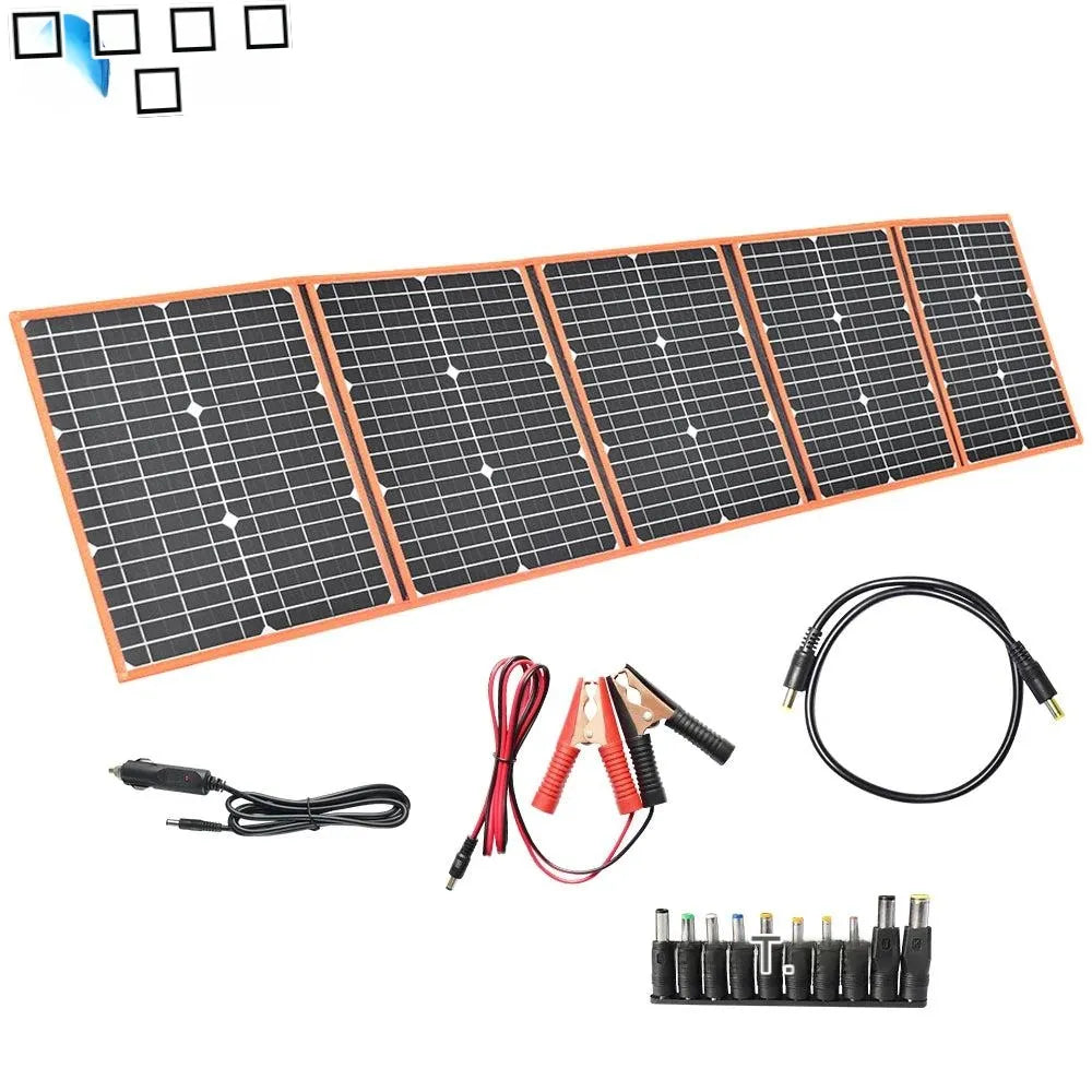 100W 80W 60W 40W Painel solar dobrável, kit de carregador solar portátil para uso ao ar livre, carregando baterias de 12V com saídas USB/DC duplas (40-100W)