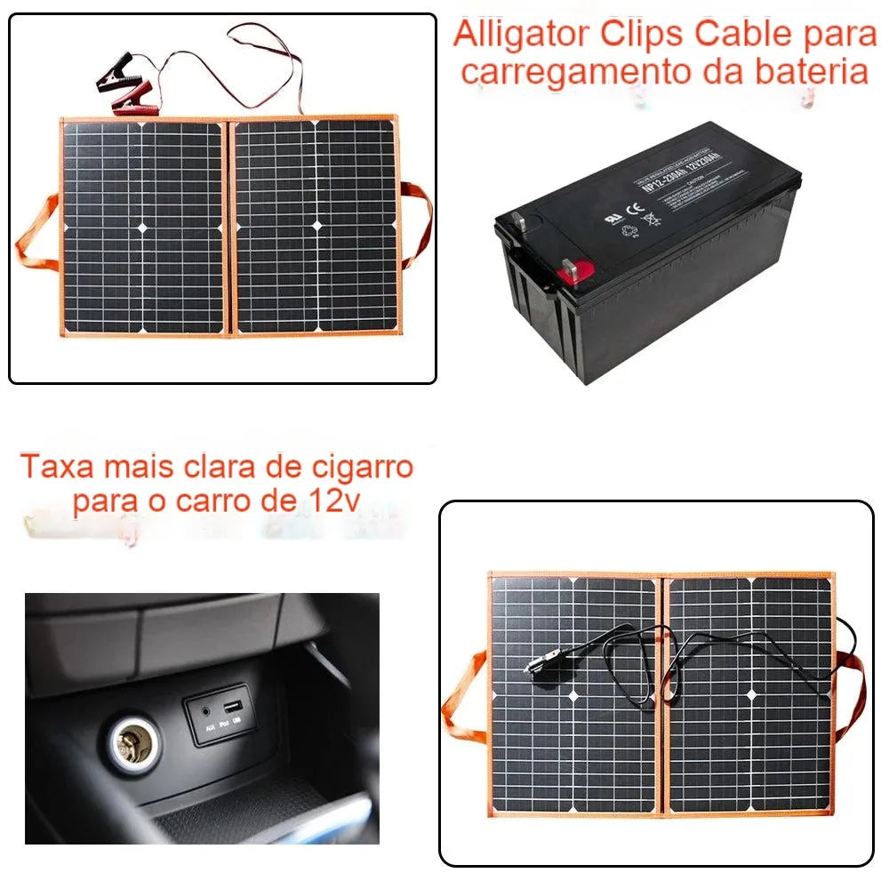 100W 80W 60W 40W Painel solar dobrável, várias ferramentas com clipes de jacaré, cabos e adaptador para carregar baterias de 12V e dispositivos de alimentação em movimento.