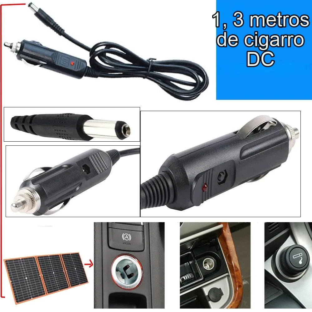 100W 80W 60W 40W Painel solar dobrável, cabo de carregador de carro DC com comprimento de 1,3 metro para isqueiros de cigarro.