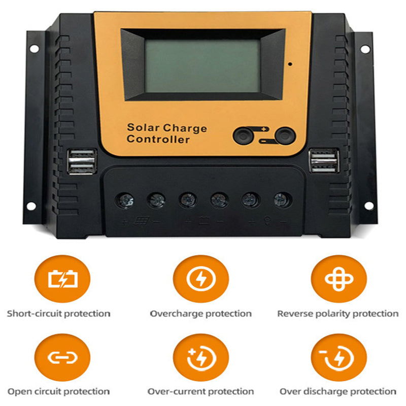 MPPT Solar Charge Controller, Advanced protection features for safe solar charging: short-circuit, overcharge, etc.