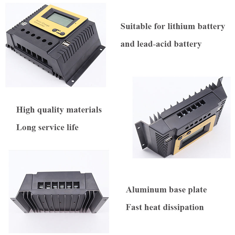 MPPT Solar Charge Controller, Controller for lithium-ion or lead-acid batteries with durable design and efficient heat dissipation.