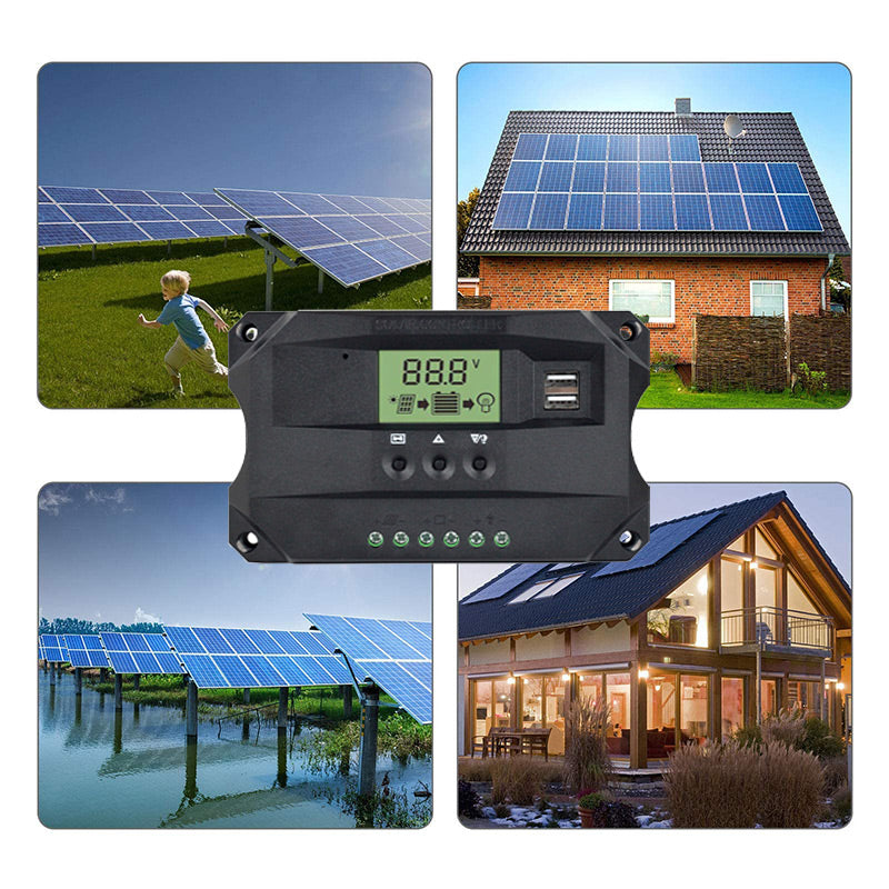 MPPT Solar Charge Controller, Solar charge controller with specifications: open circuit voltage 50V, system voltage 12V/24V, and rated charge current 10A-40A.