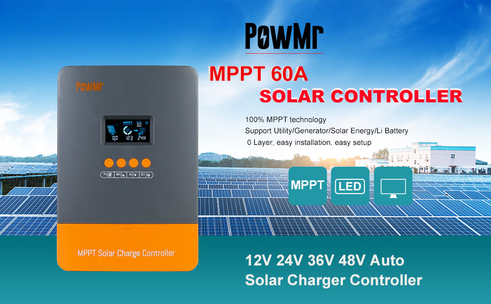 POW-M60-PRO, Solar charge controller with MPPT technology for utility and generator systems.