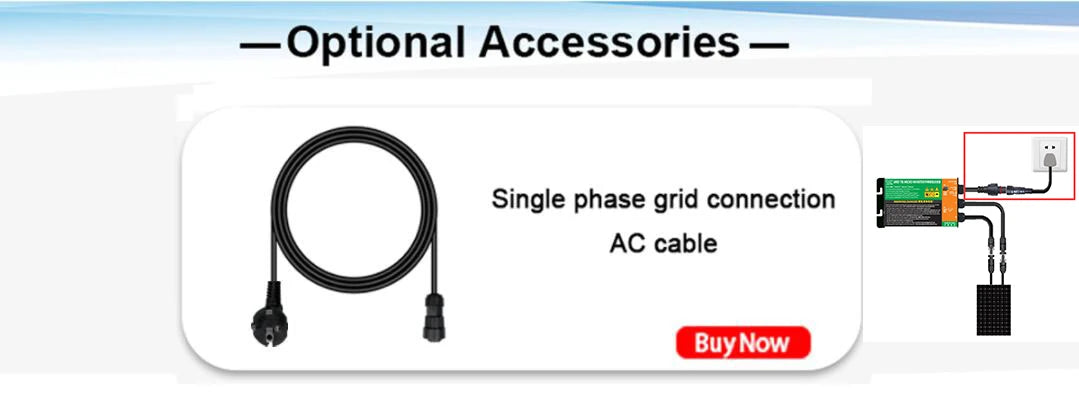 Single-phase grid connection available with included AC cable. Buy now.