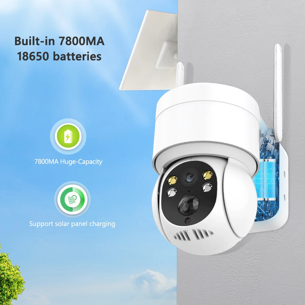 Wifi Outdoor Solar Wireless Network Camera, Long-lasting power with rechargeable batteries and solar charging.