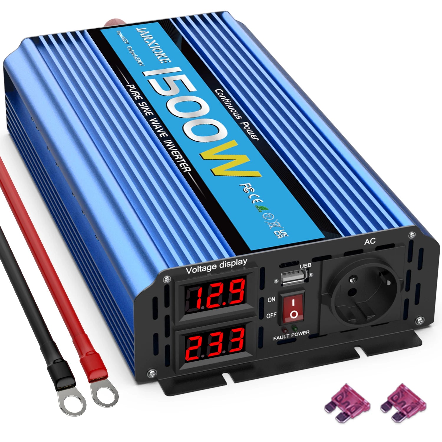 Solar inverter with pure sine wave, 12V-24V input, 220V output, and three power options: 4000W, 3000W, or 2000W.