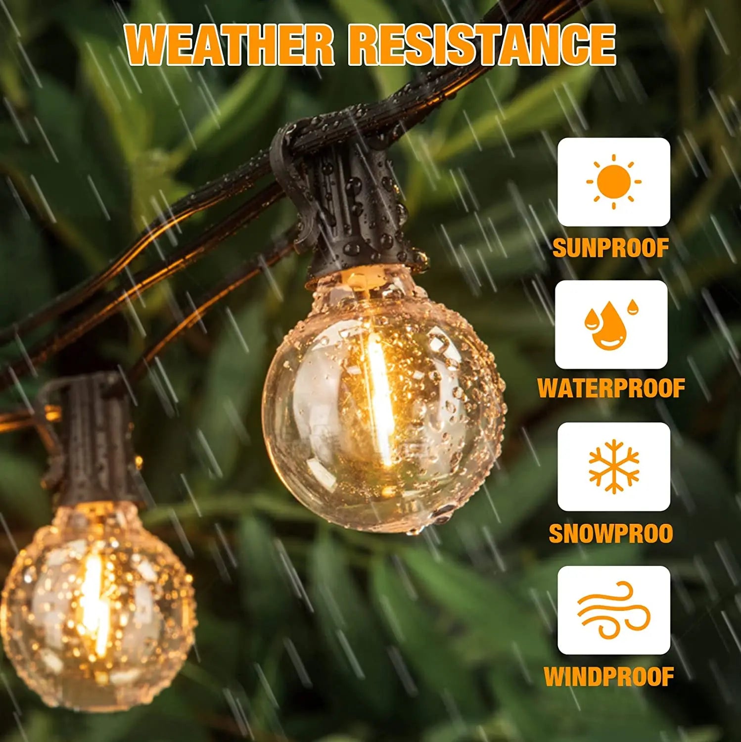 LED G40 Globe String Light, Water-resistant and weather-proof LED lights for safe and reliable outdoor decoration.