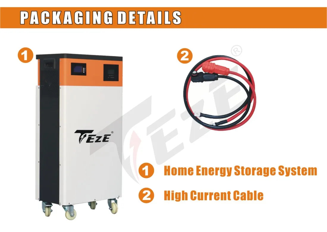 Packaging includes high-current cables for the EZE Home Energy Storage System.