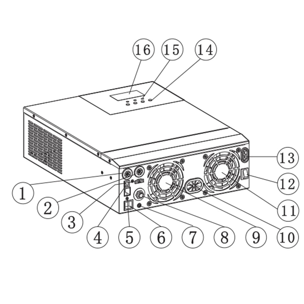 SRNE 3300W Hybrid Solar Inverter, For technical information, refer to manual or contact customer support.