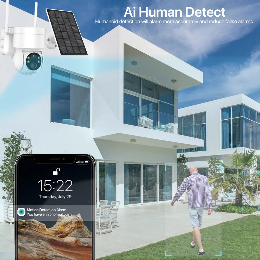 Wifi Outdoor Solar Wireless Network Camera, Accurate AI-powered alert system minimizes false alarms and ensures timely responses to real events.