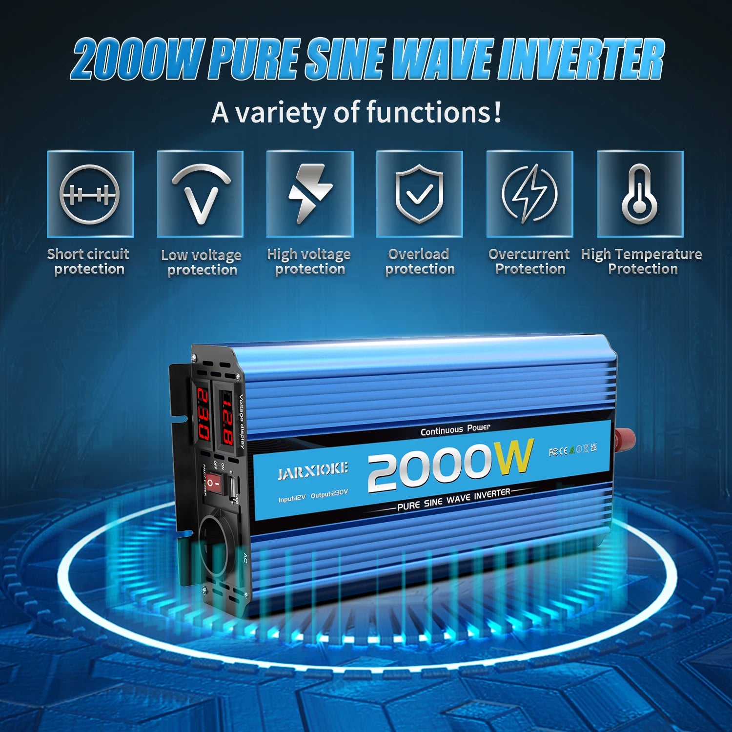 Pure Sine Wave Inverter with multiple protections and power output up to 4000W.
