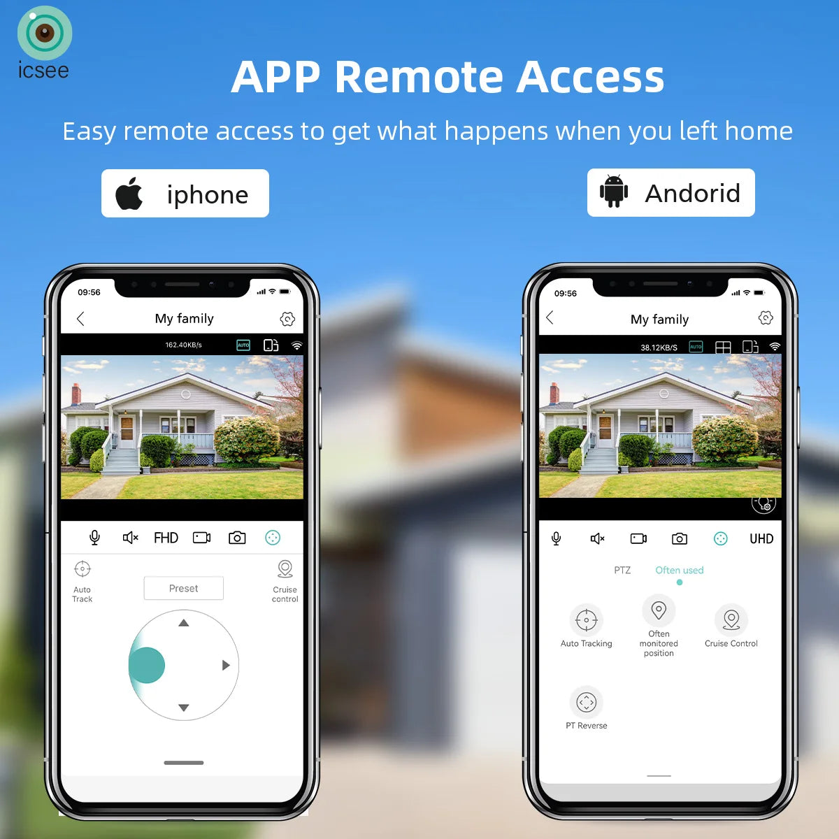4MP PTZ Solar Camera, Control your camera remotely with iCSee app, monitor your home in HD/4K from anywhere.