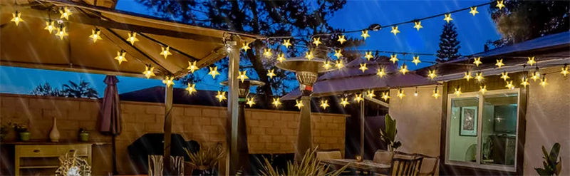 Outdoor Solar String Light, Waterproof solar-powered string light with 60 LEDs and 8 modes, perfect for outdoor parties and patios.