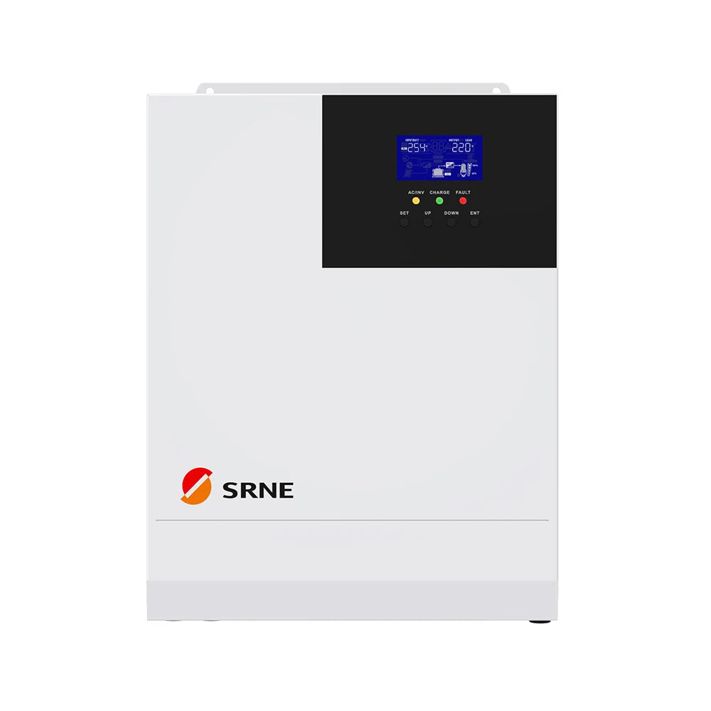 SRNE 3300W Hybrid Solar Inverter, Hybrid solar inverter for off-grid systems with MPPT tech and pure sine wave output.