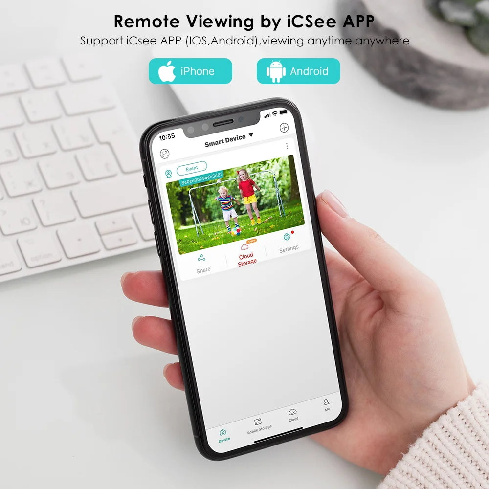 Wifi Outdoor Solar Wireless Network Camera, View remote surveillance feeds from anywhere using the iCSee app.