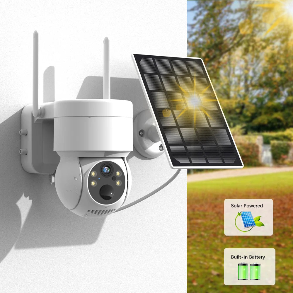 Wifi Outdoor Solar Wireless Network Camera, Solar-powered with built-in battery for reliable performance.