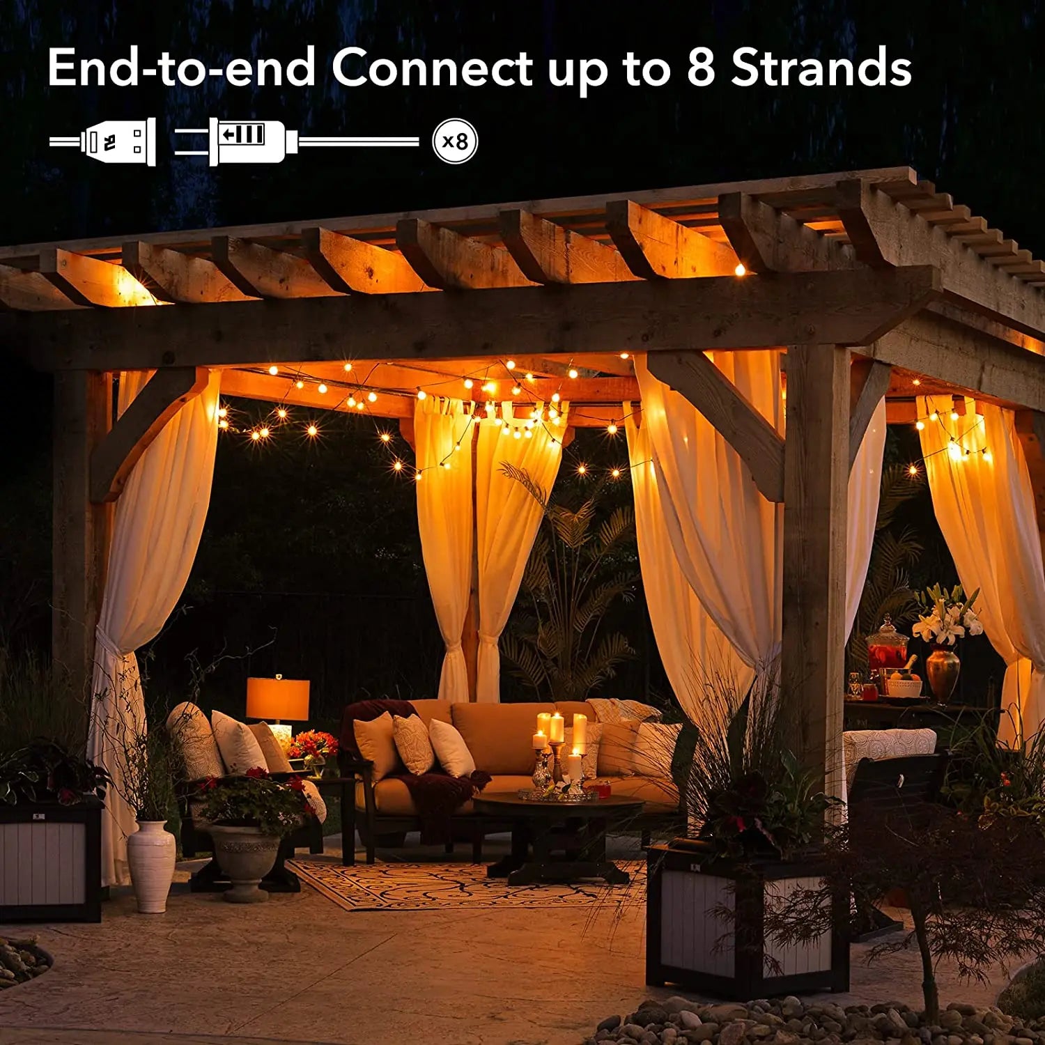 LED G40 Globe String Light, Intertwine multiple strands for a unified appearance, connecting up to 8 ends seamlessly.