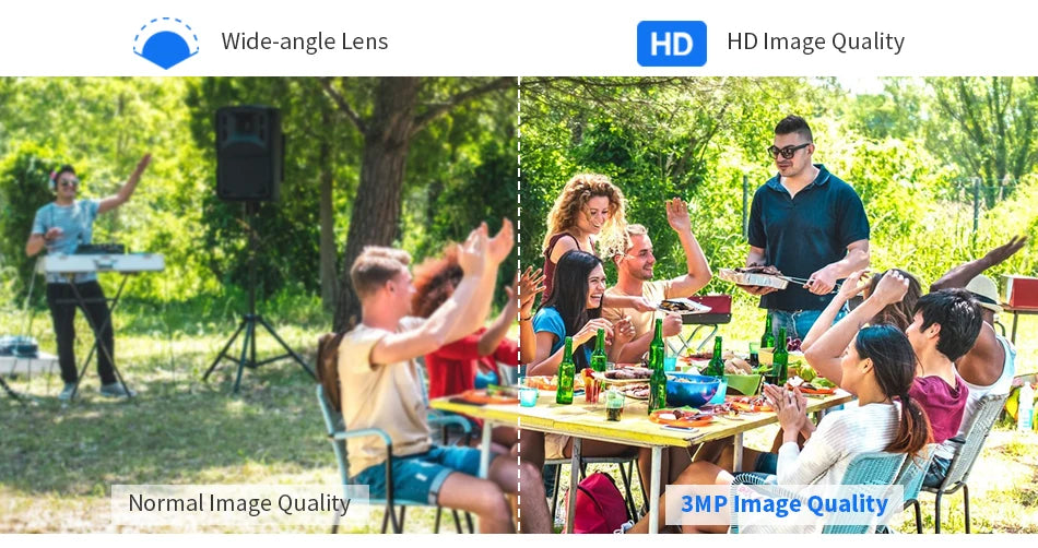 HD camera captures sharp 3MP images with wide-angle view for clear surveillance.