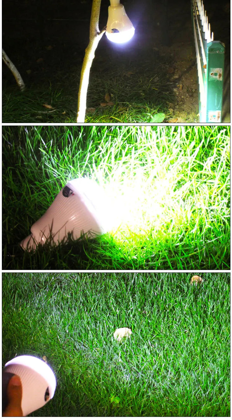 Waterproof solar light bulb with hook for outdoor use, ideal for gardens and courtyards.