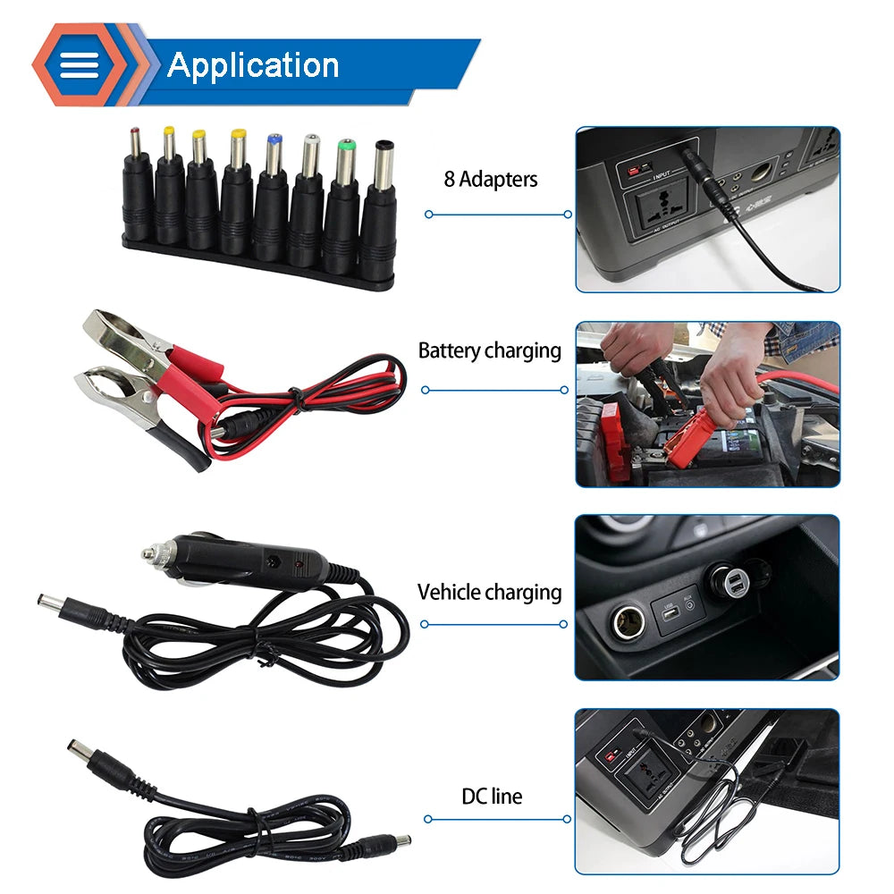 Upgraded 28W 21W 14W Portable Solar Panel, Suitable for charging devices via USB or DC lines; includes 8 adapters for various uses.