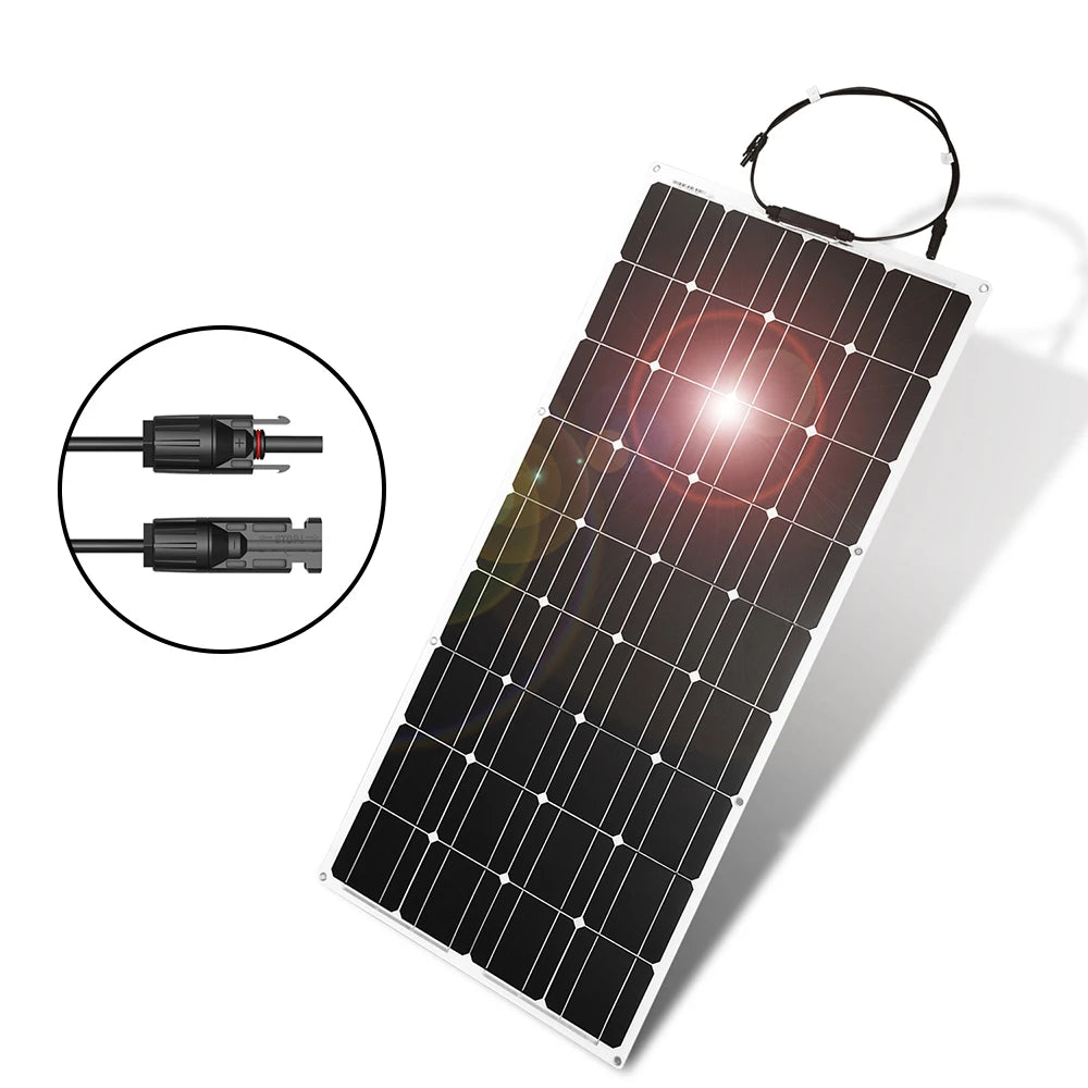 DOKIO 18V 100W Flexible Solar Panel, Waterproof, portable solar panels charger for homes, cars, camping, and boats.