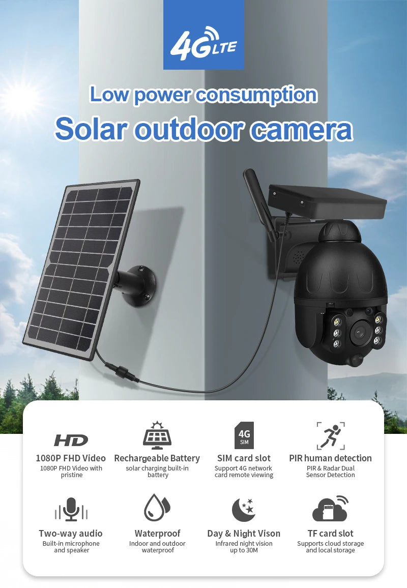 INQMEGA Outdoor Solar Camera, Outdoor solar camera with 4G LTE, WiFi, and advanced features like human detection and night vision.