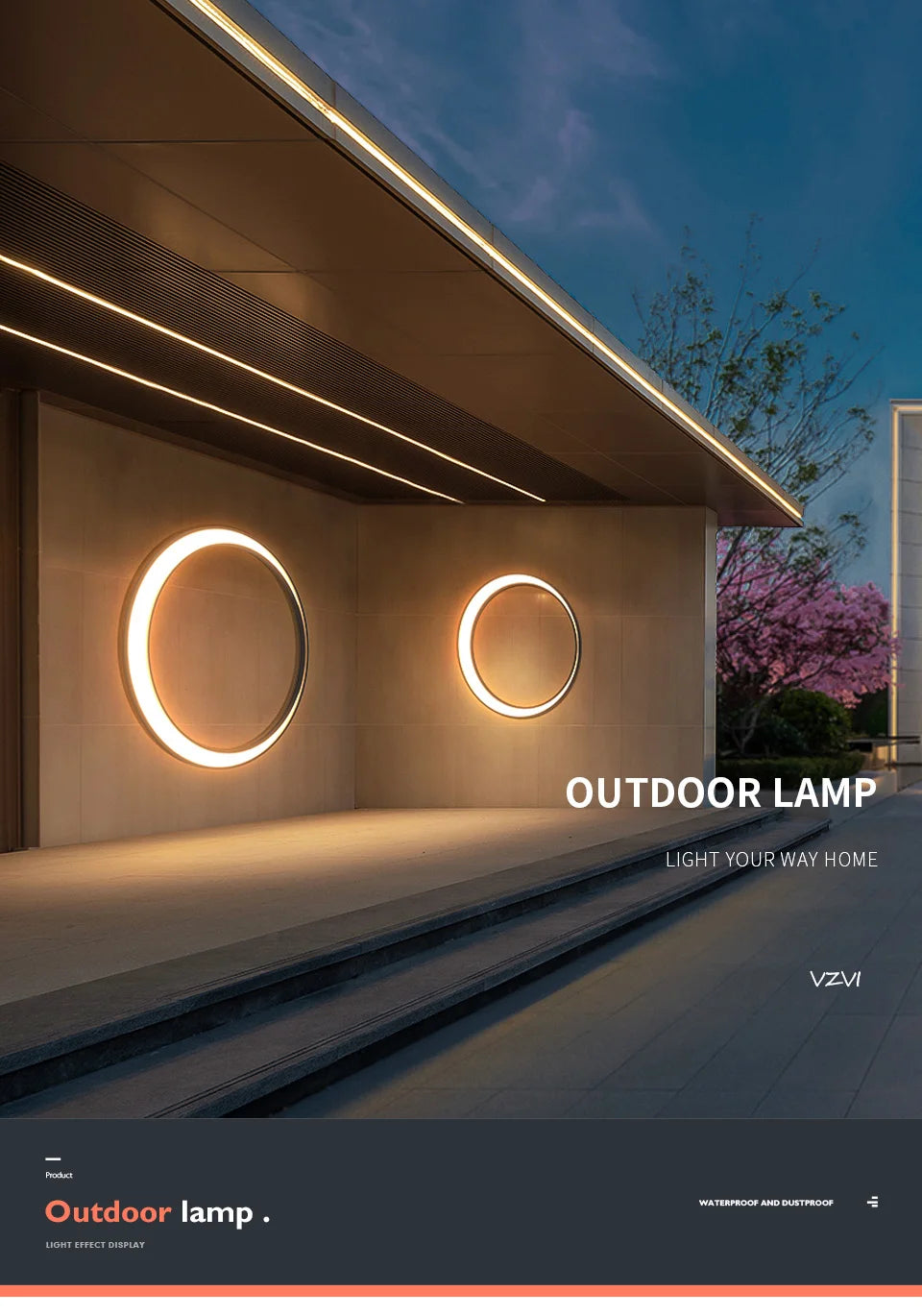 VZVI Outdoor Wall Light, Waterproof and dustproof lantern-style light with moon background for warm ambiance.