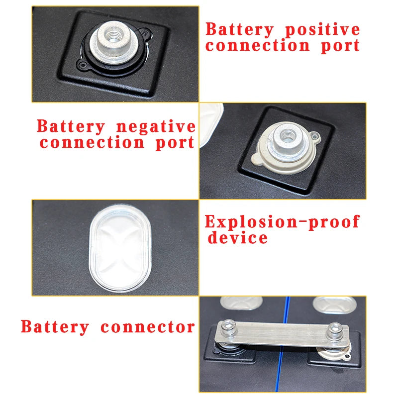 1-4PCS 3.2V Lifepo4 280Ah High Capacity Battery, Positive terminal | Negative terminal | Explosion-proof device | Connector