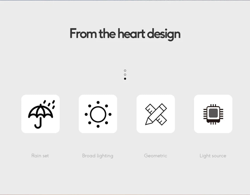 Rainproof design, broad geometric lighting, and heartwarming glow.