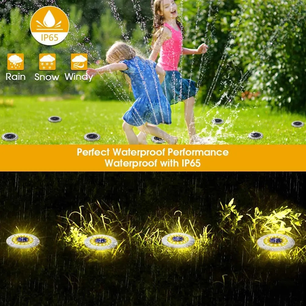 20LED Solar Power Disk Light, Durable waterproof product resists rain, snow, wind, and more with IP65 rating.