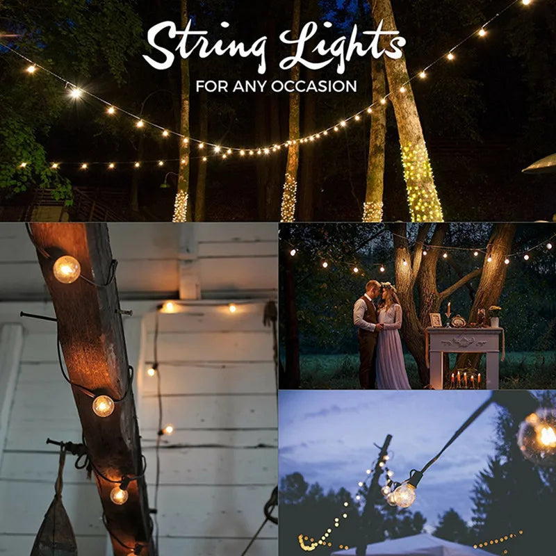 LED G40 Solar Garland LED Filament String Light, Perfect for any occasion: garden, Christmas, holiday, wedding, or indoor/outdoor use.