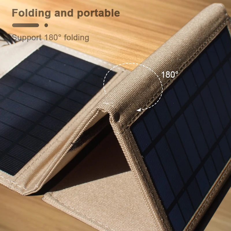 Foldable Portable Solar panel, Compact and portable solar charger with 5V/10W output for outdoor use.